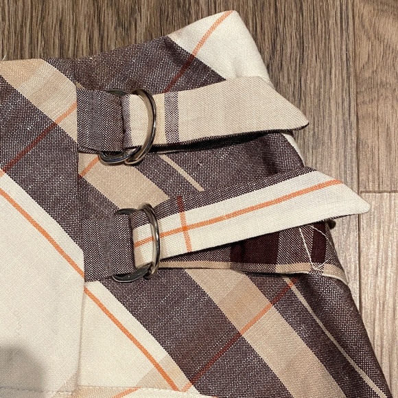 NYGARD Cream Brown Plaid Asym Wrap Midi Skirt Linen Blend D-Ring US 14 - Picture 4 of 16